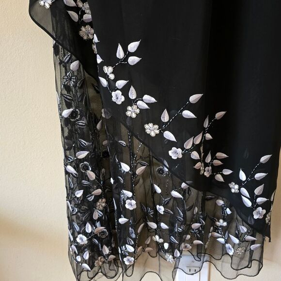 ASPEED Black Embroidered Maxi Dress Embellished Size M Vtg Y2k Prom Glam - Picture 8 of 16